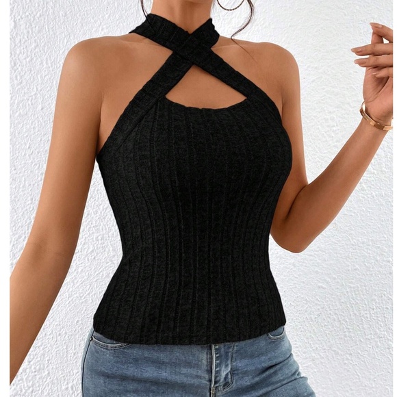 Solid Brushed Fabric Knit Halter Tank Top - Picture 6 of 10